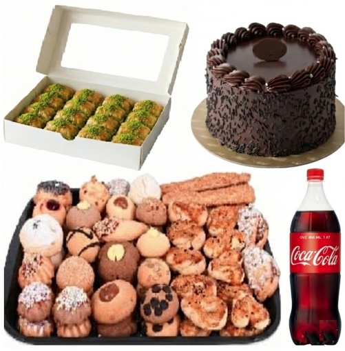 6-9 Kişilik Çikolatalı Yaş Pasta + Kuru Pasta + Fıstıklı Baklava Menü pasta