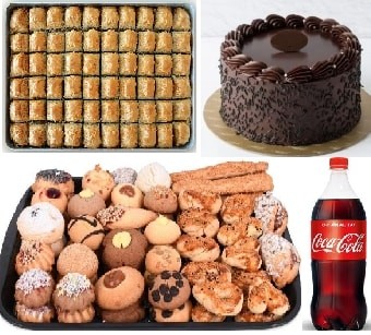 Full Tatlı Paketi: Çikolatalı Yaş Pasta Baklava Kuru Pasta ve Kola pasta