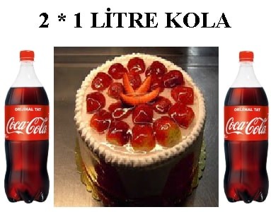 Gerçek Çilekli Yaş Pasta ve 2x1 Lt Cola Paketi pasta